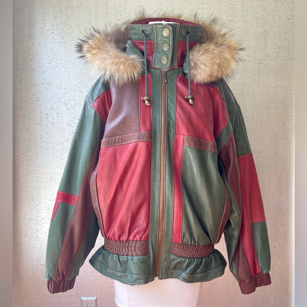 Vintage Patchwork Leather Parka Jacket - image 2